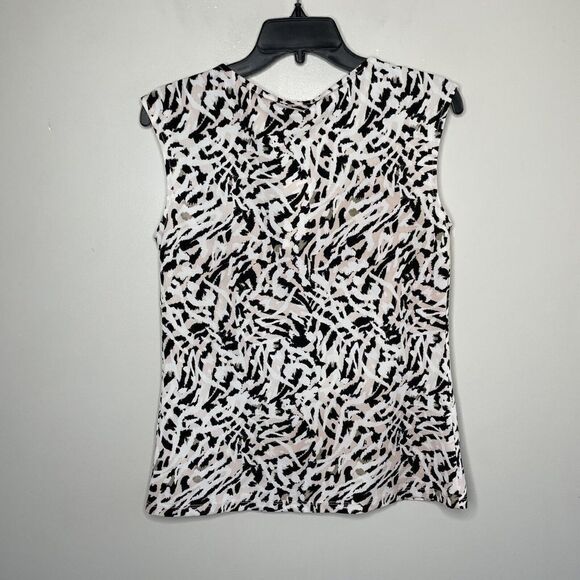CALVIN KLEIN Sleeveless Top Women XS NEW Ivory-Pink Print Hardware-Detail Career - Picture 3 of 8